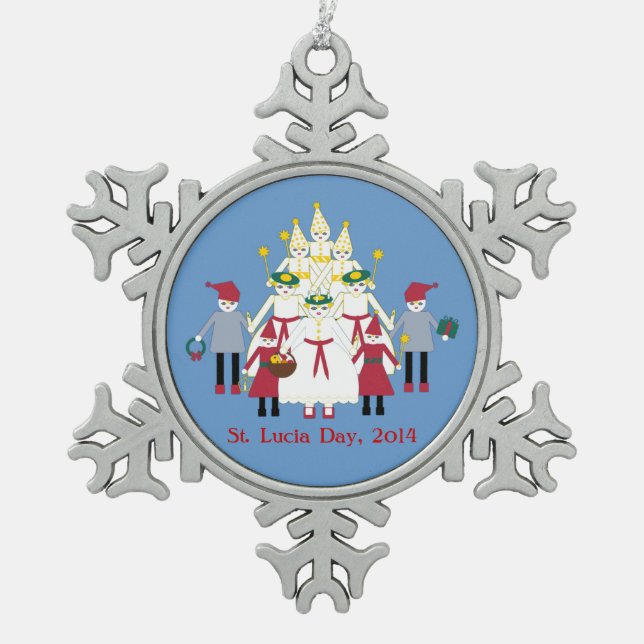 St- Luciatagesweihnachtsverzierung Schneeflocken Zinn-Ornament (Vorderseite)