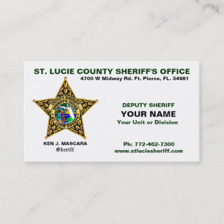 St-Lucie Landkreis-Sheriff-Geschäfts-Karte Visitenkarte