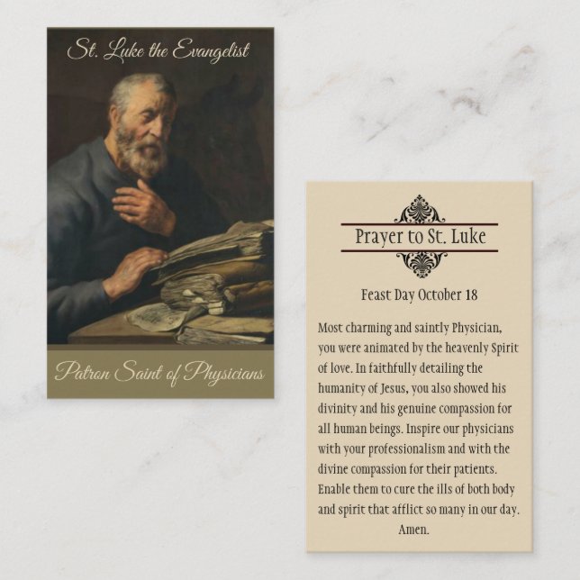 St. Luke Evangelist Patron der Ärzte Heilige Karte (Vorne/Hinten)
