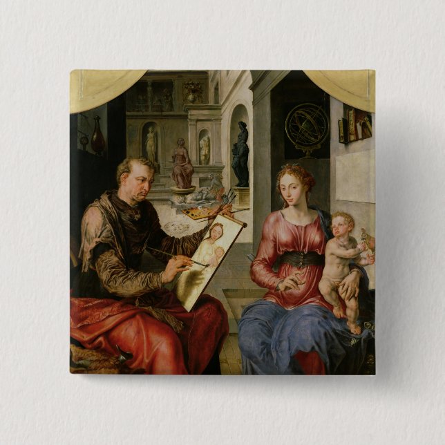 St Luke, welches die Jungfrau, c.1545 malt Button (Vorderseite)