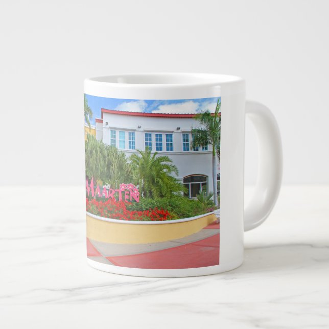 St. Maarten, Begrüßungszeichen, Fotografie, Nieder Jumbo-Tasse (Vorderseite Rechts)