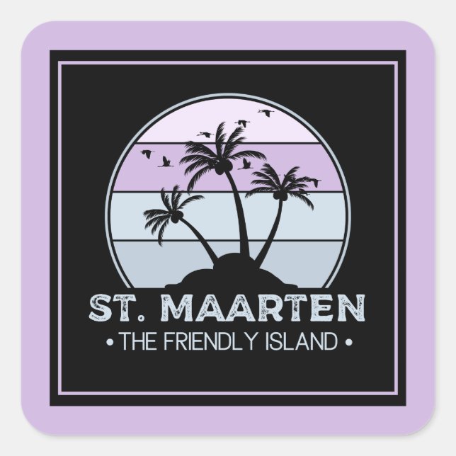 St. Maarten Das freundliche Retro der Insel Sint M Quadratischer Aufkleber (Vorderseite)