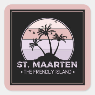 St. Maarten Das freundliche Retro der Insel Sint M Quadratischer Aufkleber