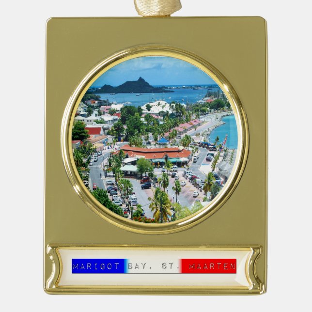 St. Maarten - Keramik Marigot Banner-Ornament Gold (Vorderseite)