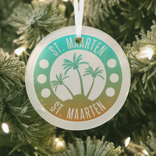 St. Maarten Ocean Aqua Blue Gradient Sint Martin Ornament Aus Glas (InSitu)