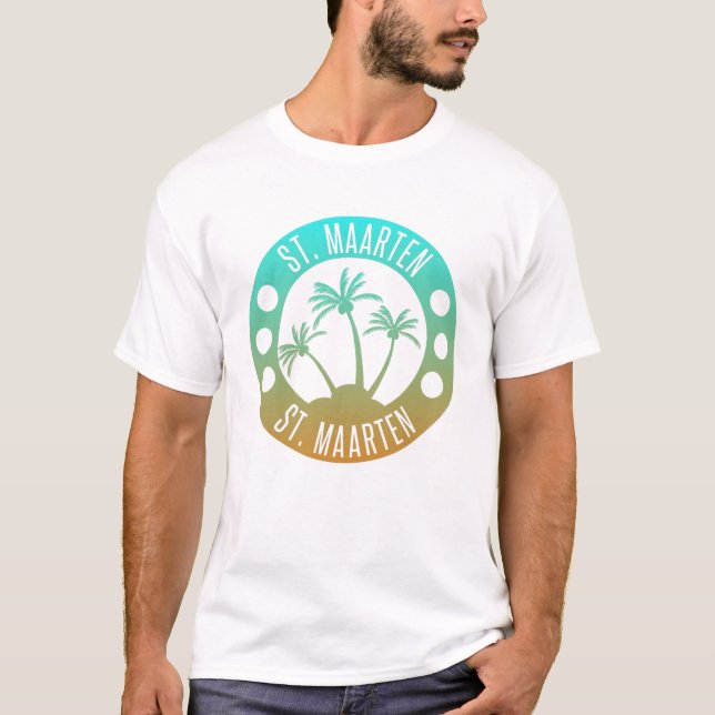 St. Maarten Ocean Aqua Blue Gradient Sint Martin T-Shirt (Vorderseite)