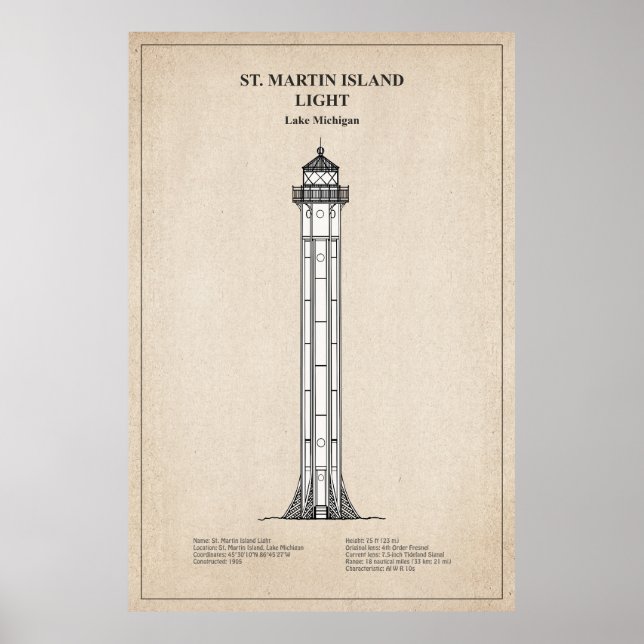 St. Martin Island Lighthouse - Michigan - SBD Poster (Vorne)