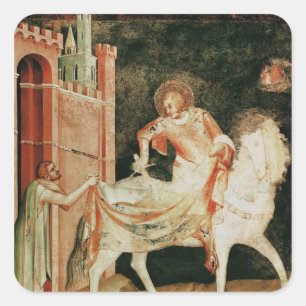 St. Martin teilt seinen Mantel mit dem Bettler Quadratischer Aufkleber