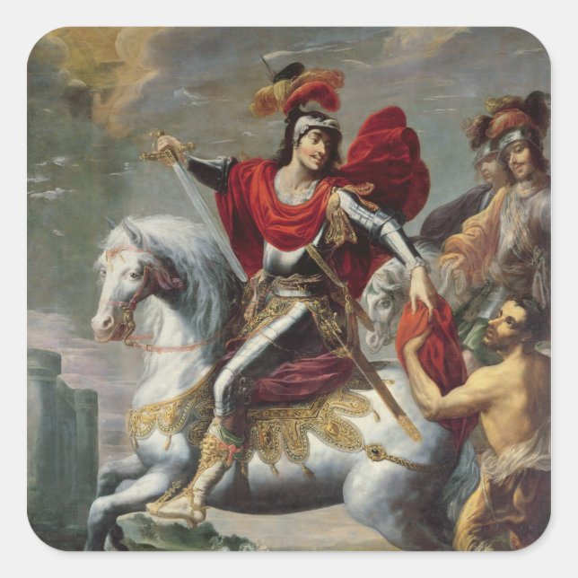 St. Martin teilt seinen Mantel mit dem Bettler Quadratischer Aufkleber (Vorderseite)