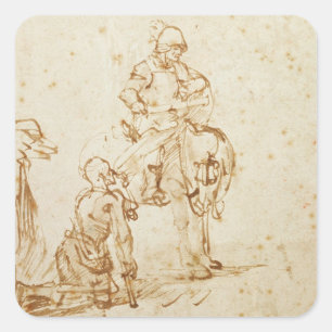 St Martin und der Bettler (Stift u. Tinte auf Quadratischer Aufkleber