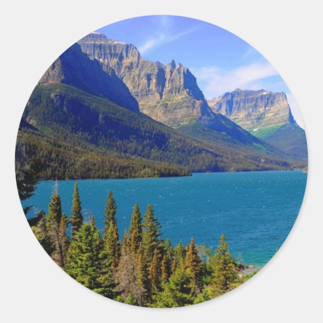 St. Mary Lake, Glacier National Park, Montana Runder Aufkleber (Vorderseite)