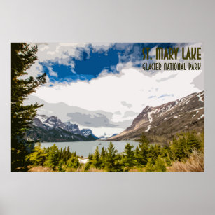 St. Mary Lake Glacier Nationalpark Vintage Poster