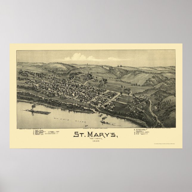 St. Mary's, WV Panorama Karte - 1895 Poster (Vorne)
