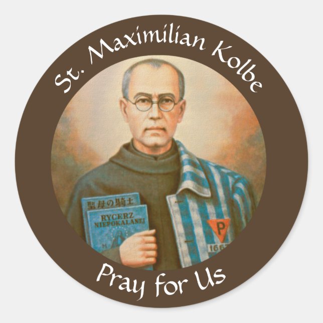 St. Maximilian Kolbe Festtag August 14 Runder Aufkleber (Vorderseite)