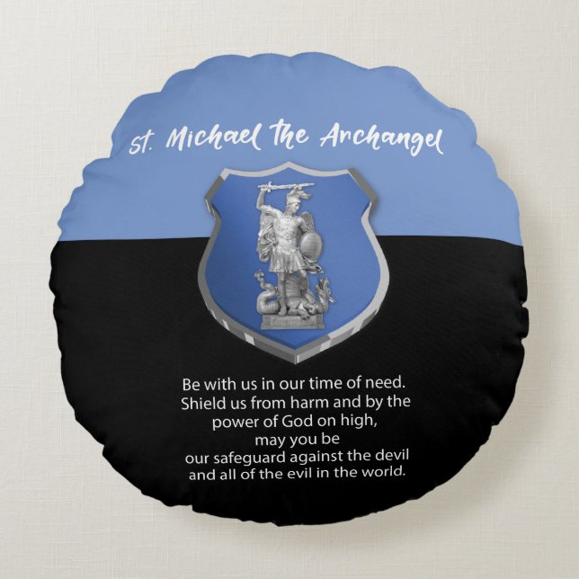 St. Michael Archangel Gebet Denken Sie an Sie Rundes Kissen (Vorderseite)