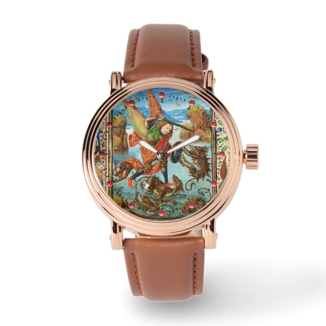 ST. MICHAEL ARCHANGEL UND DRAGON Flämische Miniatu Armbanduhr (Vorderseite)