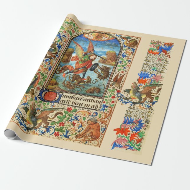 ST. MICHAEL ARCHANGEL UND DRAGON Flämische Miniatu Geschenkpapier (Ungerollt)
