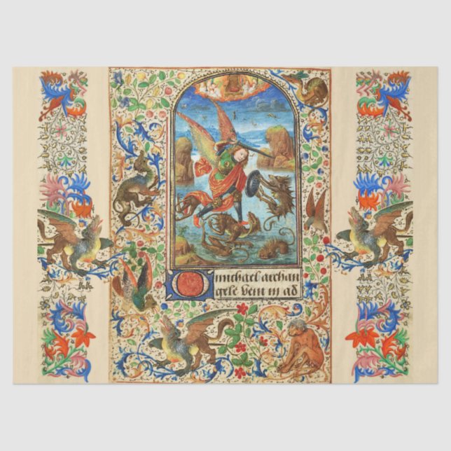 ST. MICHAEL ARCHANGEL UND DRAGON Flämische Miniatu Seidenpapier (Vorderseite)