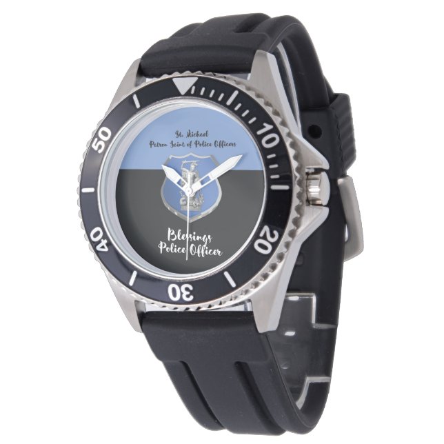 St. Michael Blessings zum neuen Polizeibeamten Armbanduhr (Schrägansicht)