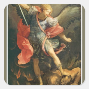 St Michael der Erzengel, der den Teufel besiegt Quadratischer Aufkleber