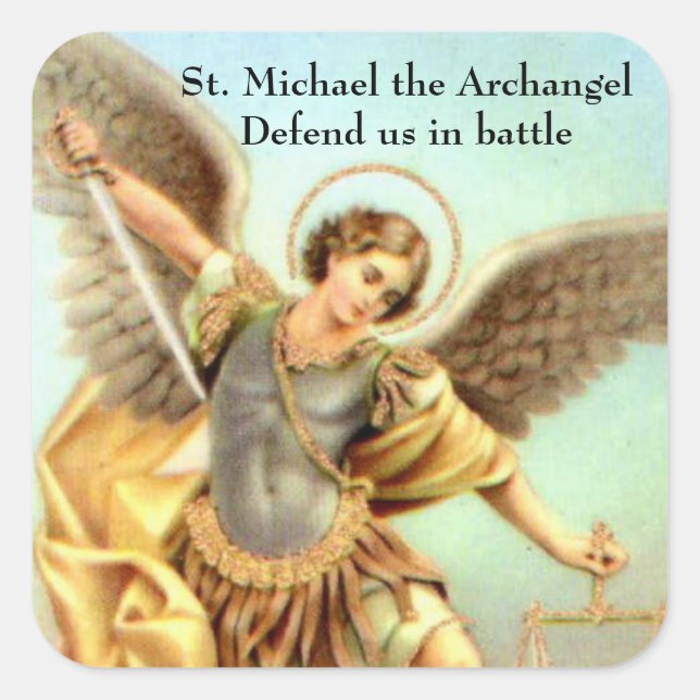 St. Michael, die Erzengel-Schwertrüstung Quadratischer Aufkleber (Vorderseite)