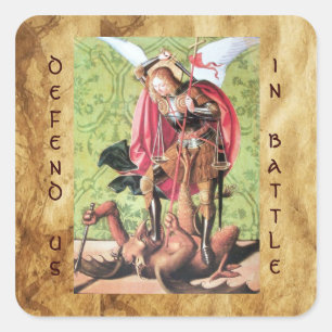 ST MICHAEL, DRACHE UND GERECHTIGKEIT, grünes Quadratischer Aufkleber