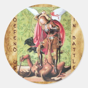 ST. MICHAEL, DRAGON UND JUSTIZ, grün, rot Runder Aufkleber
