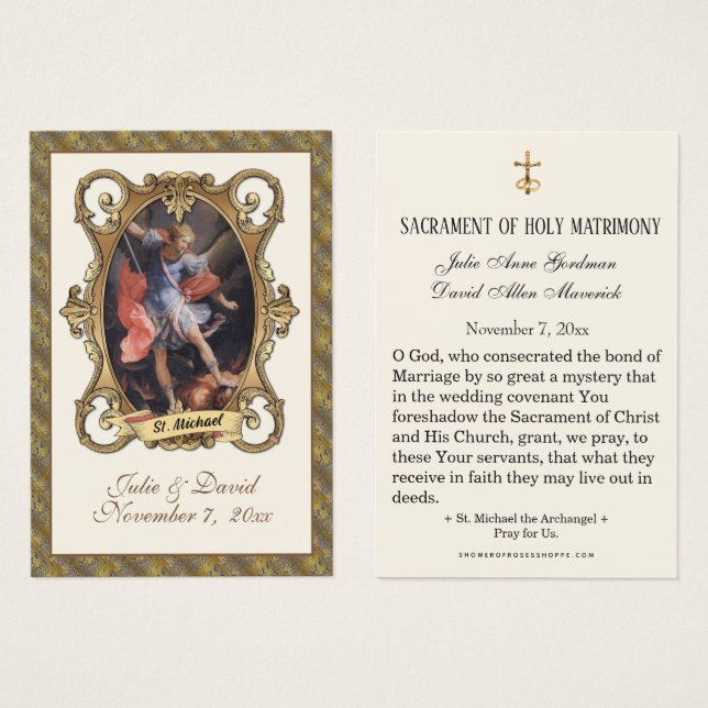 St. Michael Elegant Gold Wedding Carte Favor (Devant & derrière)