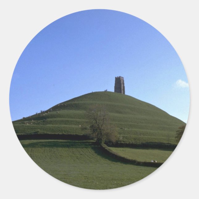 St. Michael Kapelle und tor, Glastonbury, Somerse Runder Aufkleber (Vorderseite)