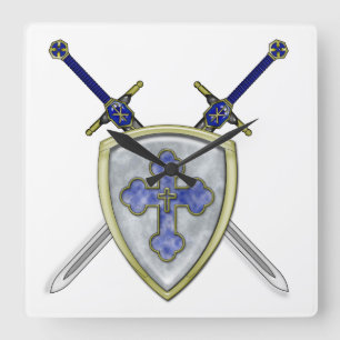 St Michael - Swords and Shield Quadratische Wanduhr