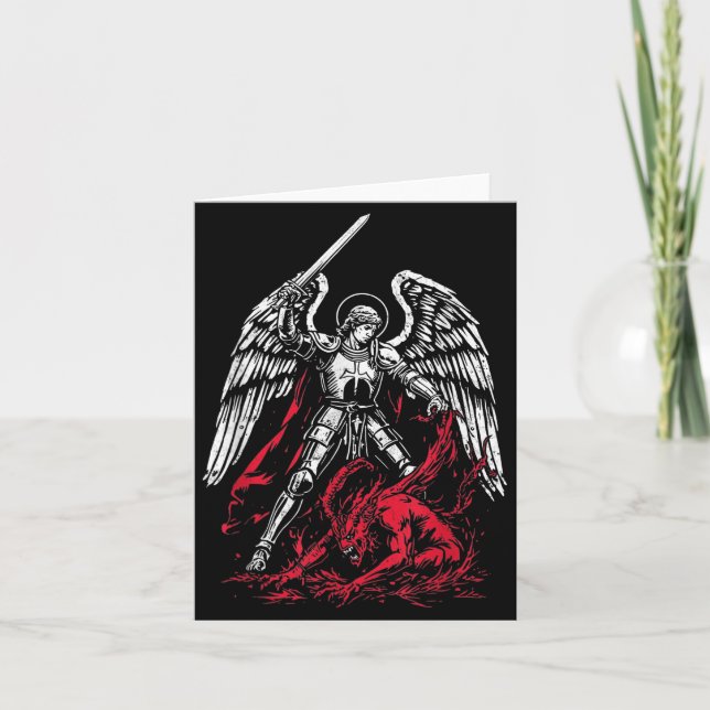 St Michael The Archangel Defeats Satan Catholic  Karte (Vorderseite)