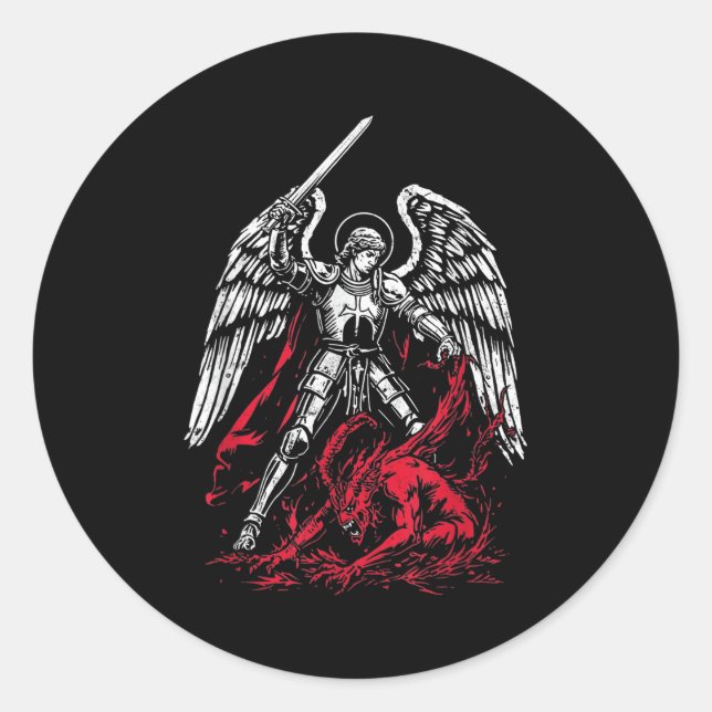 St Michael The Archangel Defeats Satan Catholic  Runder Aufkleber (Vorderseite)