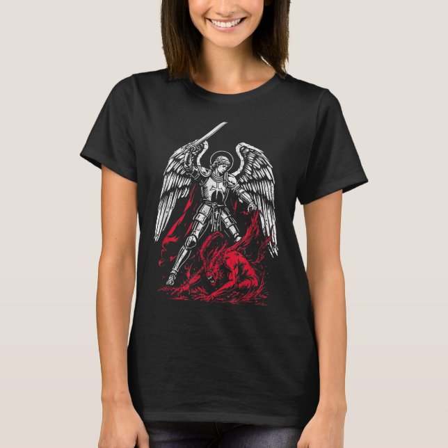 St Michael The Archangel Defeats Satan Catholic  T-Shirt (Vorderseite)
