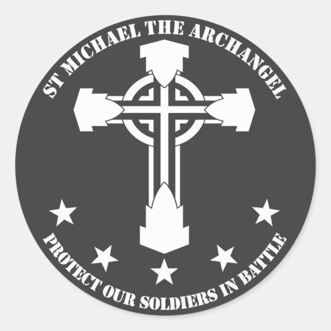 St Michael The Archangel - White Stencil Runder Aufkleber (Vorderseite)