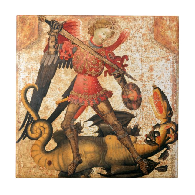 St Michael und der Drache (15. Jahrhundert) Fliese (Vorderseite)