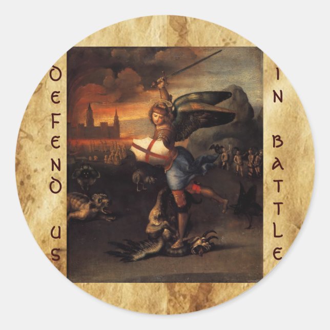 St. Michael und der Drache, braun schwarz Runder Aufkleber (Vorderseite)