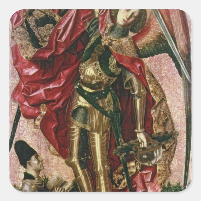 St. Michael und der Drache Quadratischer Aufkleber (Vorderseite)