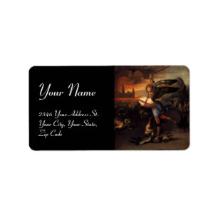 St. Michael und der Drache, schwarz Adressaufkleber