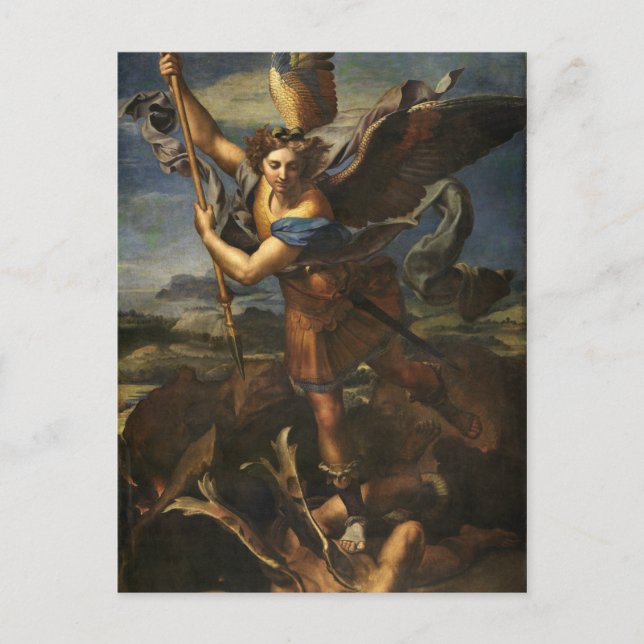St. Michael und der Satan - Raphael Postkarte (Vorderseite)