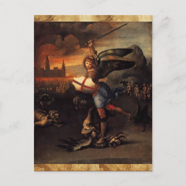 St. Michael und Dragon-Gebetskarte Postkarte (Vorderseite)