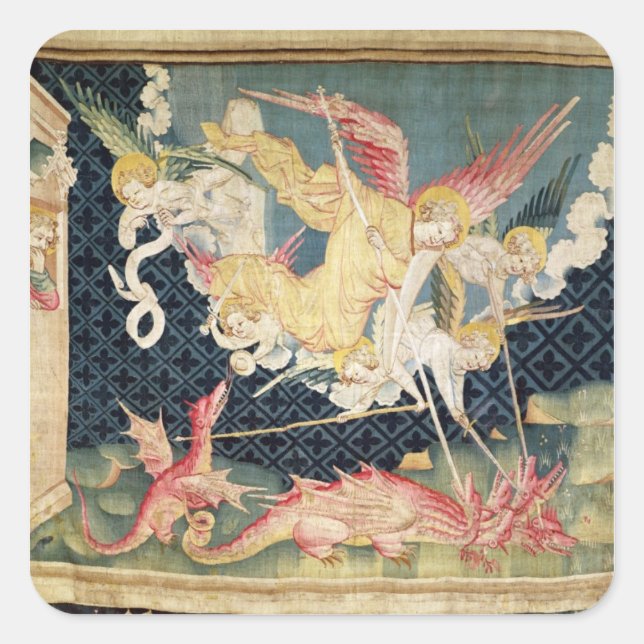 St. Michael und seine Engel kämpfen den Drachen Quadratischer Aufkleber (Vorderseite)