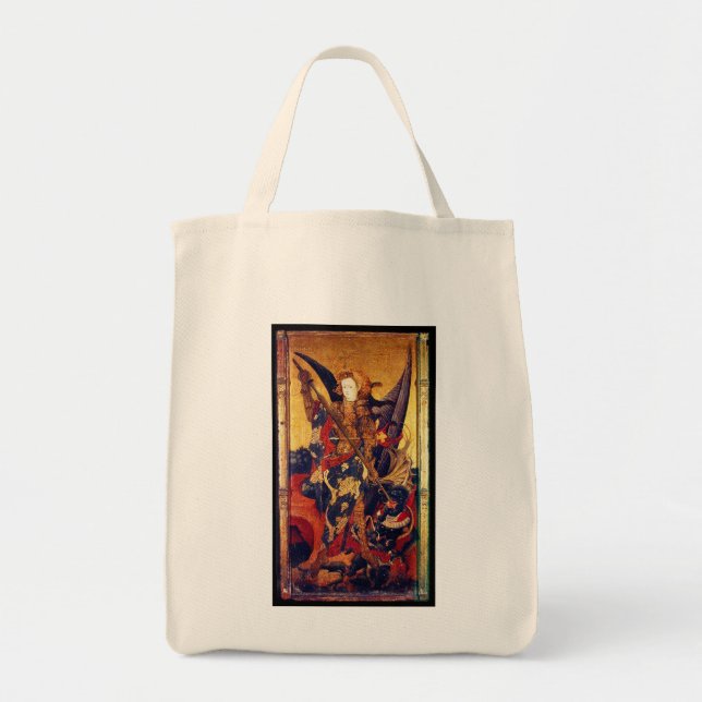 St. Michael Vanguishing Devil als mittelalterliche Tragetasche (Vorne)