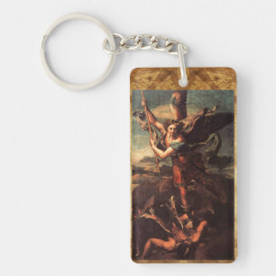 ST. MICHAEL VANGUISHING SATAN Gebet-Pergament Schlüsselanhänger