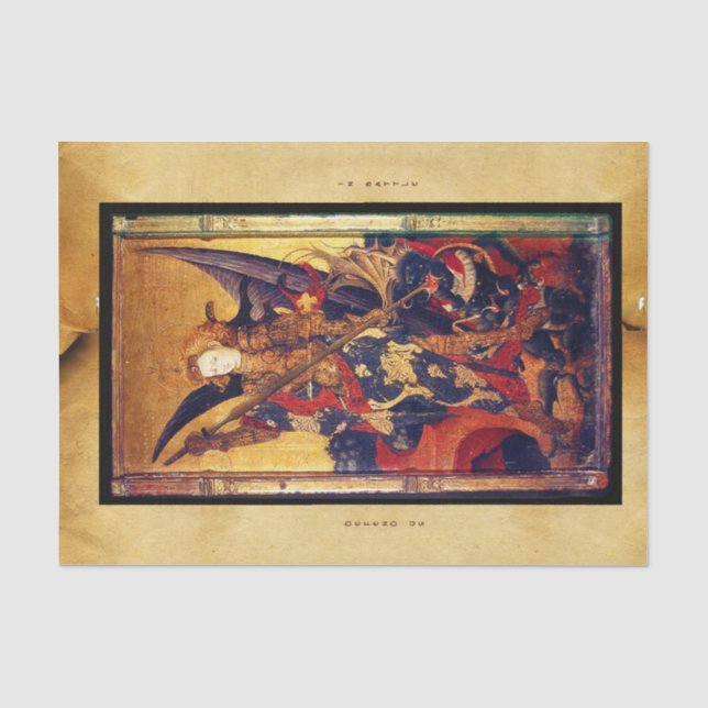 St. Michael Vanquishing Devil as Mittelalterlicher Seidenpapier (Vorderseite)