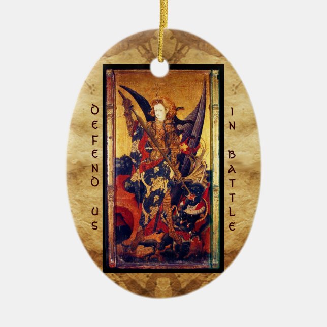 St. Michael Vanquishing Devil Gebet Keramik Ornament (Vorne)