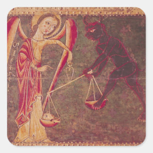 St. Michael Weighing Soule, aus einem Altarbild Quadratischer Aufkleber