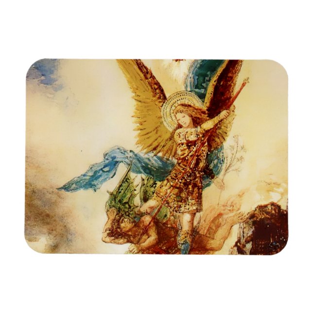 "St Micheal Vanquishing Satan" von Gustave Moreau Magnet (Horizontal)
