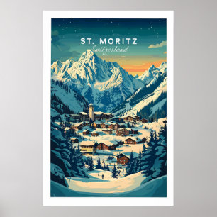 St Moritz Ski Poster - Schweiz 1