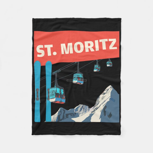 St. Moritz Skifahren - Retro St. Moritz Ski Fleecedecke (Vorderseite)