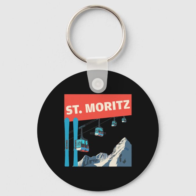 St. Moritz Skifahren - Retro St. Moritz Ski  Schlüsselanhänger (Vorderseite)